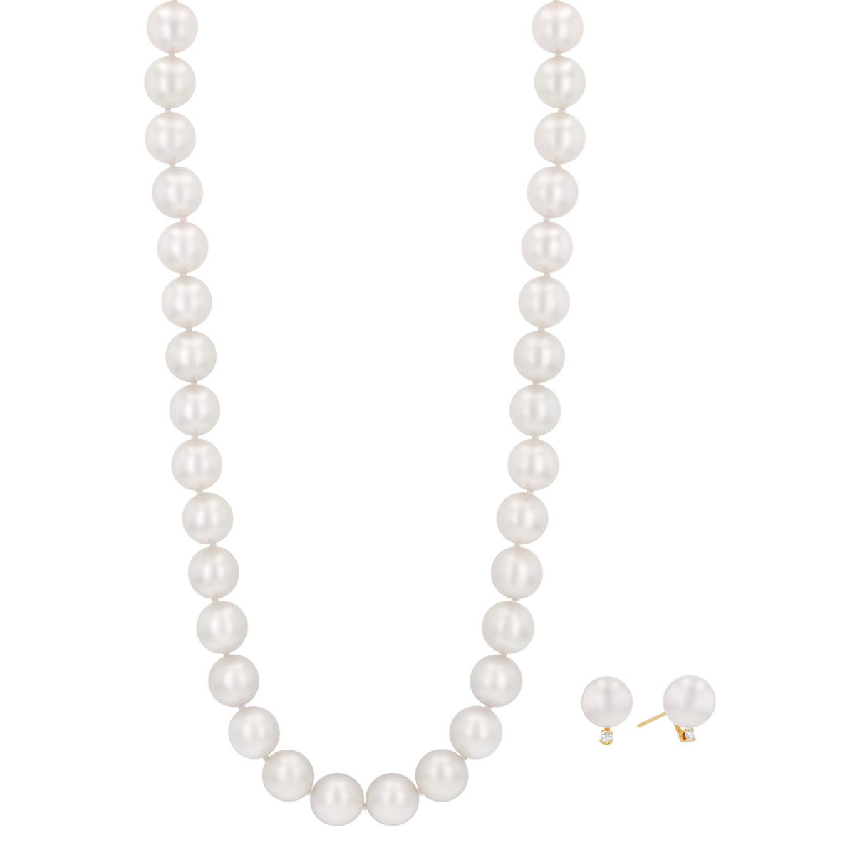 TARA Pearls Cultured Pearl Strand & Stud Earrings with Diamonds in Yellow Gold, 17.5