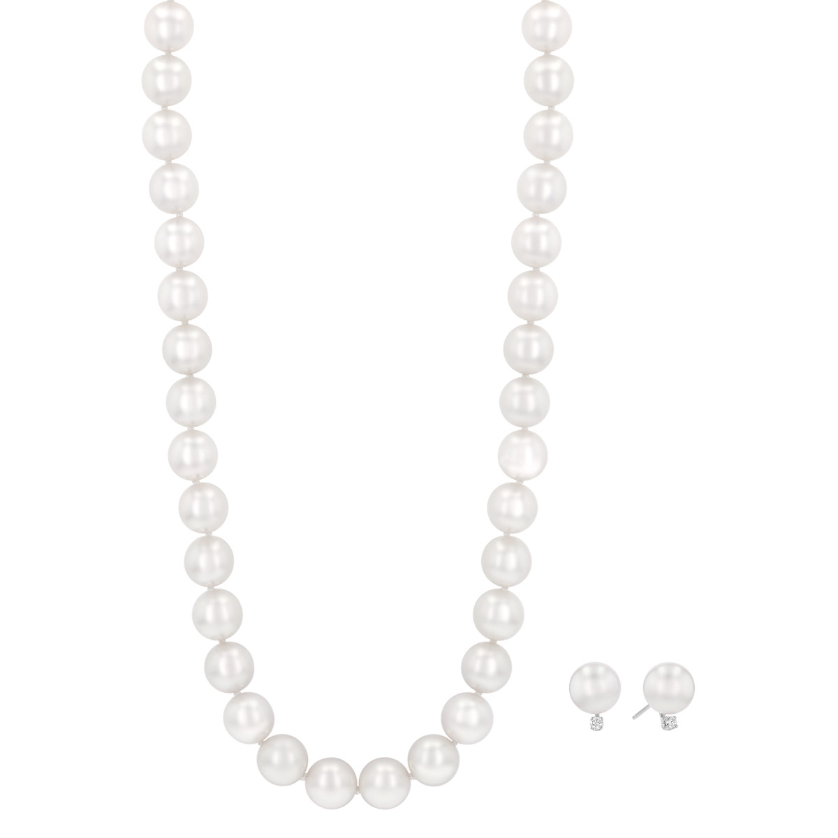 TARA Pearls Cultured Pearl Strand & Stud Earrings with Diamonds in White Gold, 17.5