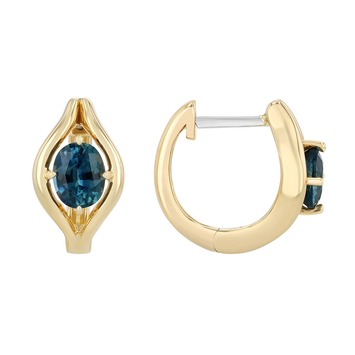Oval Sapphire Open Huggie Hoop Earrings in Yellow Gold