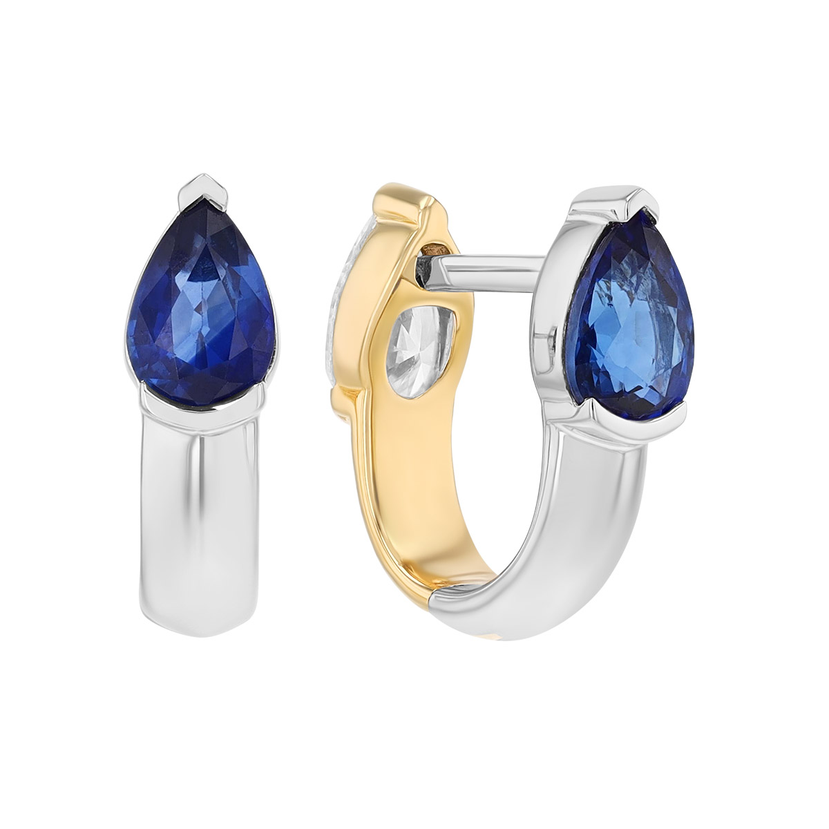 Phillips House One of One Pear Shape Sapphire & Diamond Reversible Hoop Earrings in Yellow Gold & Pl