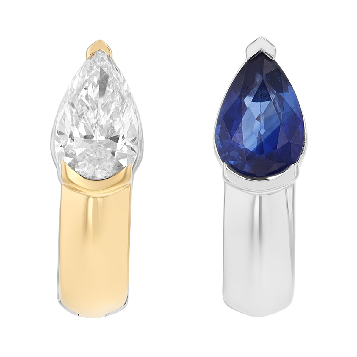 Phillips House One of One Pear Shape Sapphire & Diamond Reversible Hoop Earrings in Yellow Gold & Pl