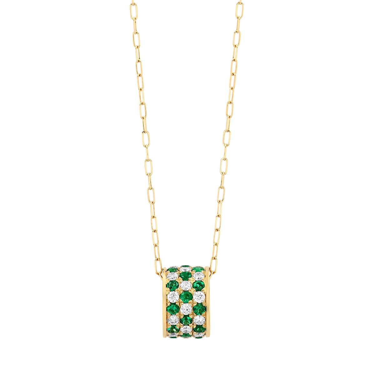 Frederic Sage Emerald & Diamond Pavé Rondel Pendant in Yellow Gold, 18