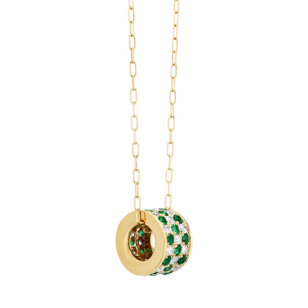 Frederic Sage Emerald & Diamond Pavé Rondel Pendant in Yellow Gold, 18