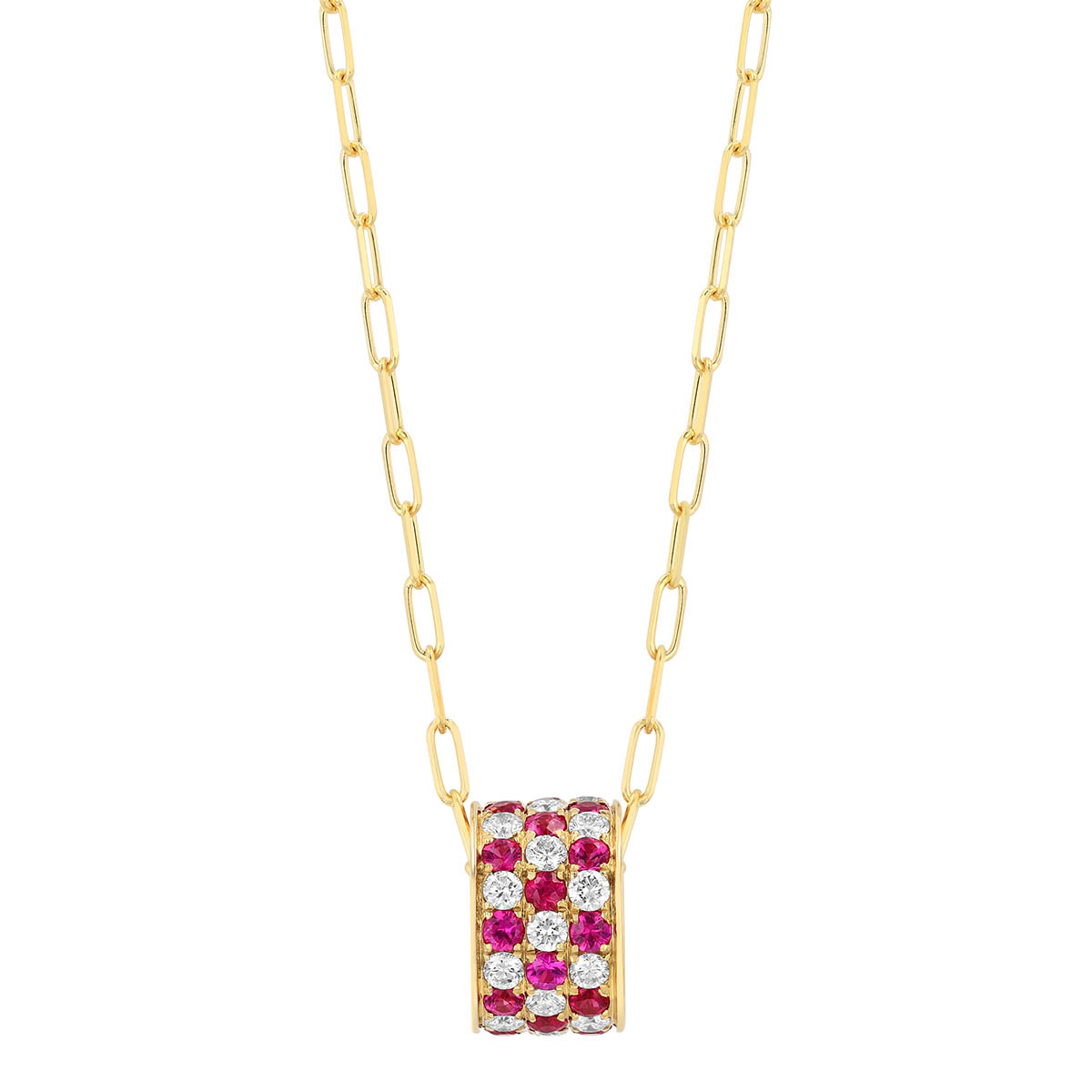 Frederic Sage Ruby & Diamond Pavé Rondel Pendant in Yellow Gold, 18