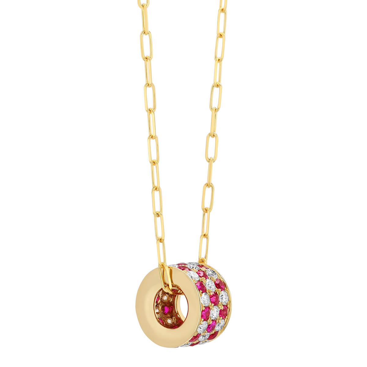 Frederic Sage Ruby & Diamond Pavé Rondel Pendant in Yellow Gold, 18