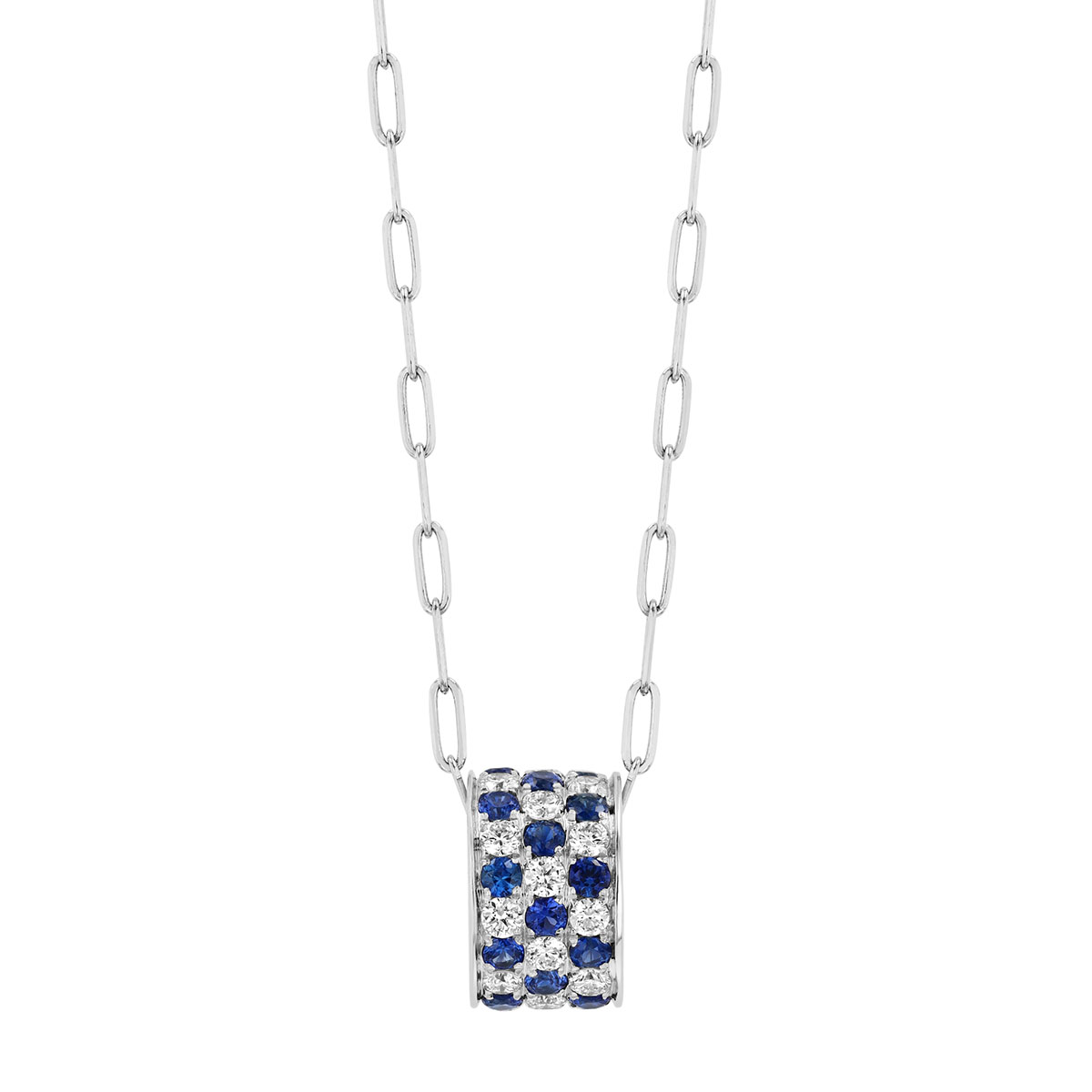 Frederic Sage Sapphire & Diamond Pavé Rondel Pendant in White Gold, 18