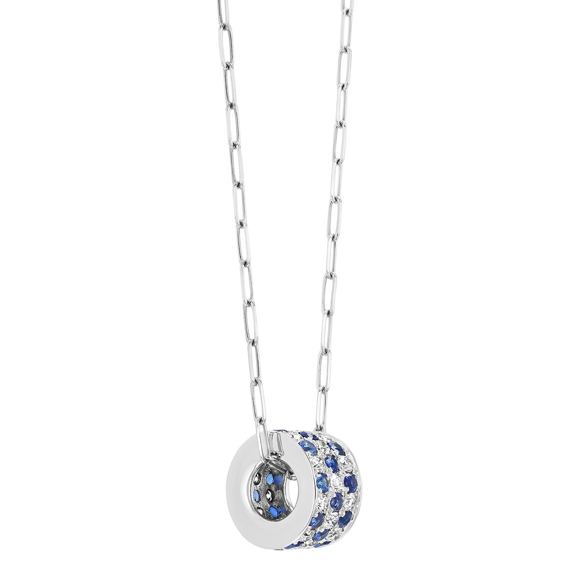 Frederic Sage Sapphire & Diamond Pavé Rondel Pendant in White Gold, 18