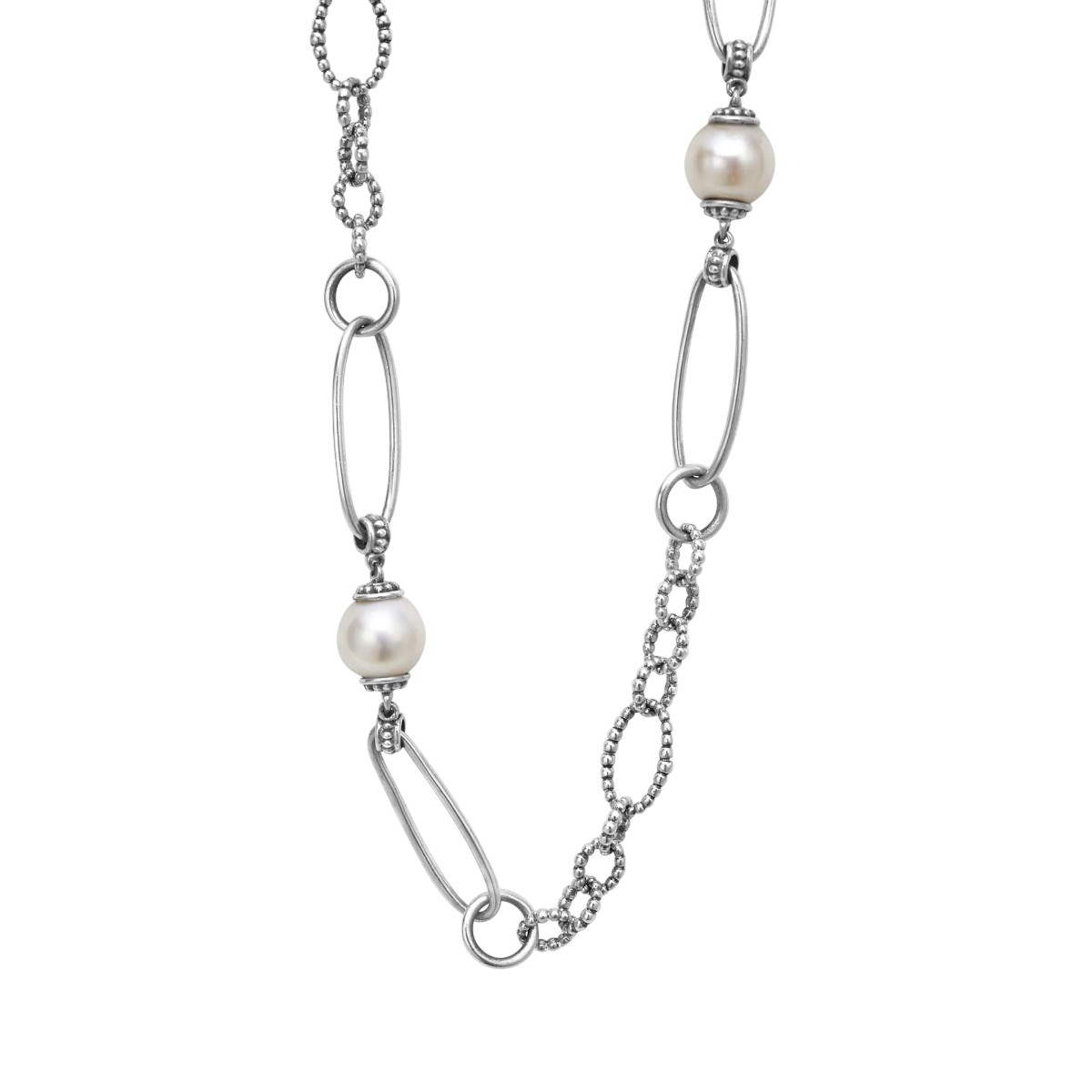 LAGOS Luna Pearl Caviar Link Necklace, 34