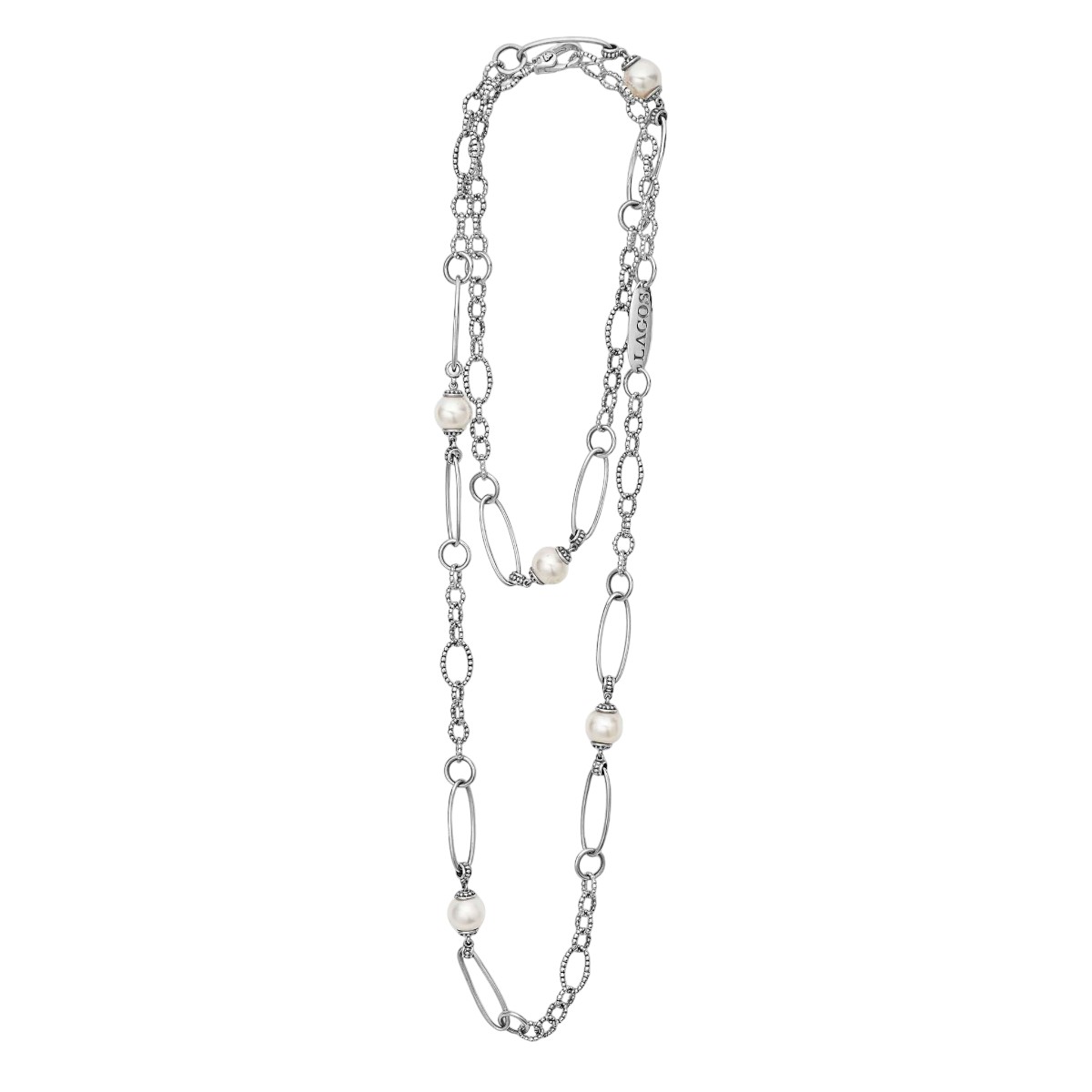 LAGOS Luna Pearl Caviar Link Necklace, 34