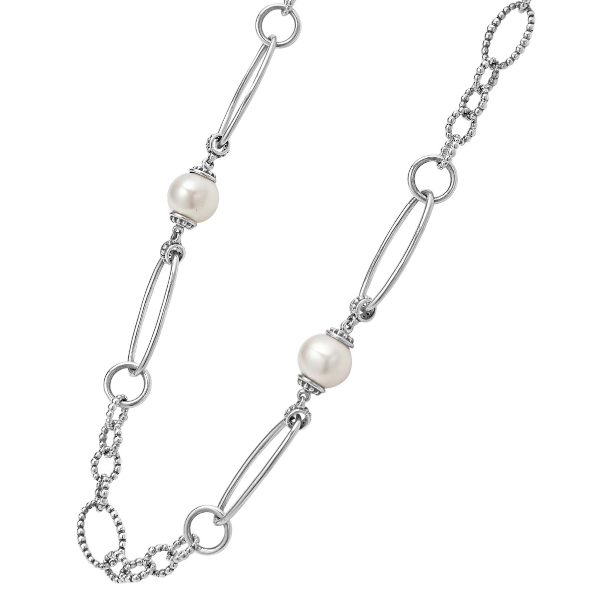 LAGOS Luna Pearl Caviar Link Necklace, 34