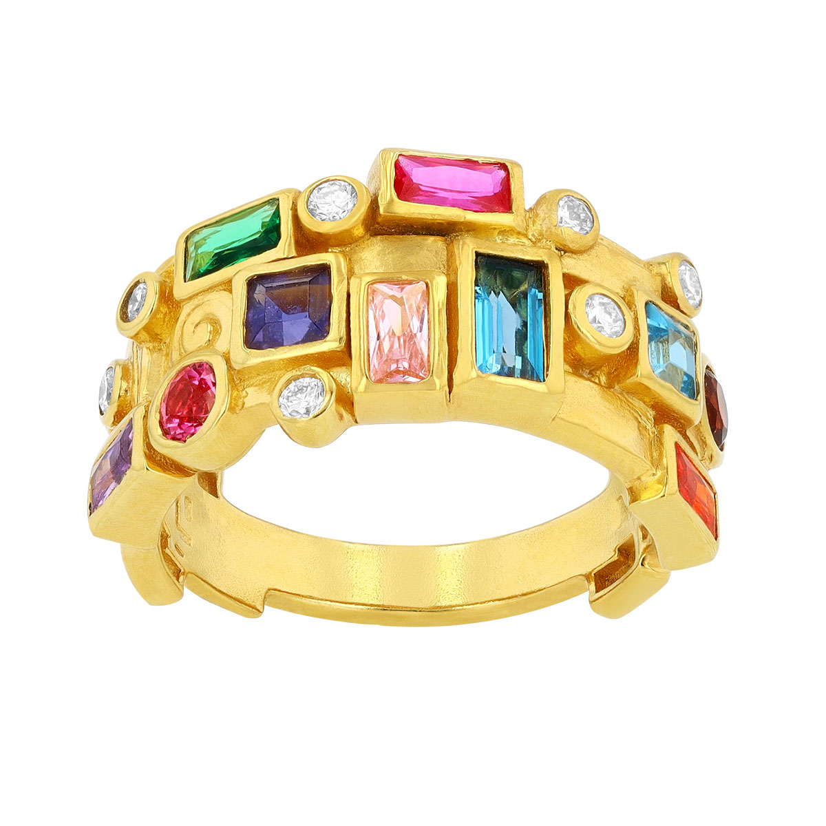 Gurhan Bezel Set Mixed Shape Multicolor Gemstone Ring in Yellow Gold, Size 6.5