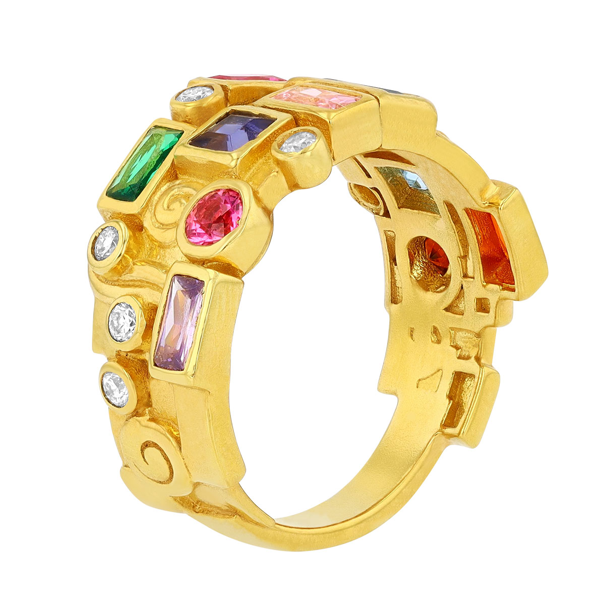 Gurhan Bezel Set Mixed Shape Multicolor Gemstone Ring in Yellow Gold, Size 6.5