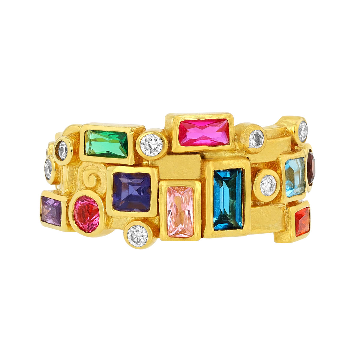 Gurhan Bezel Set Mixed Shape Multicolor Gemstone Ring in Yellow Gold, Size 6.5