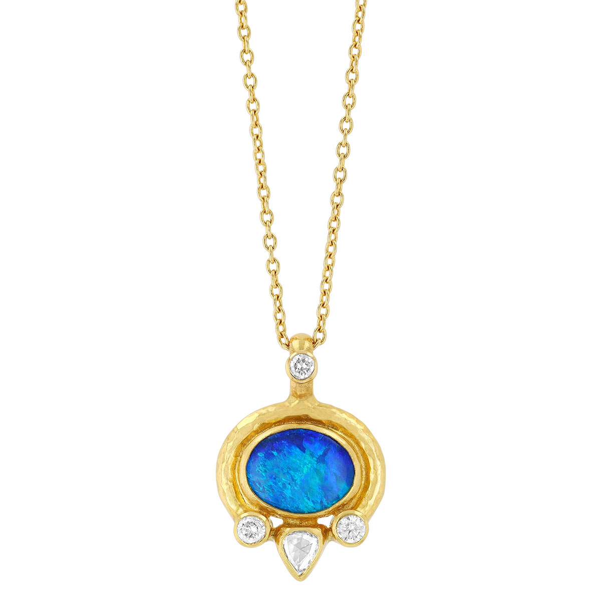 Gurhan Bezel Set Oval Cabochon Opal & Mixed Shape Diamond Pendant in Yellow Gold, 18