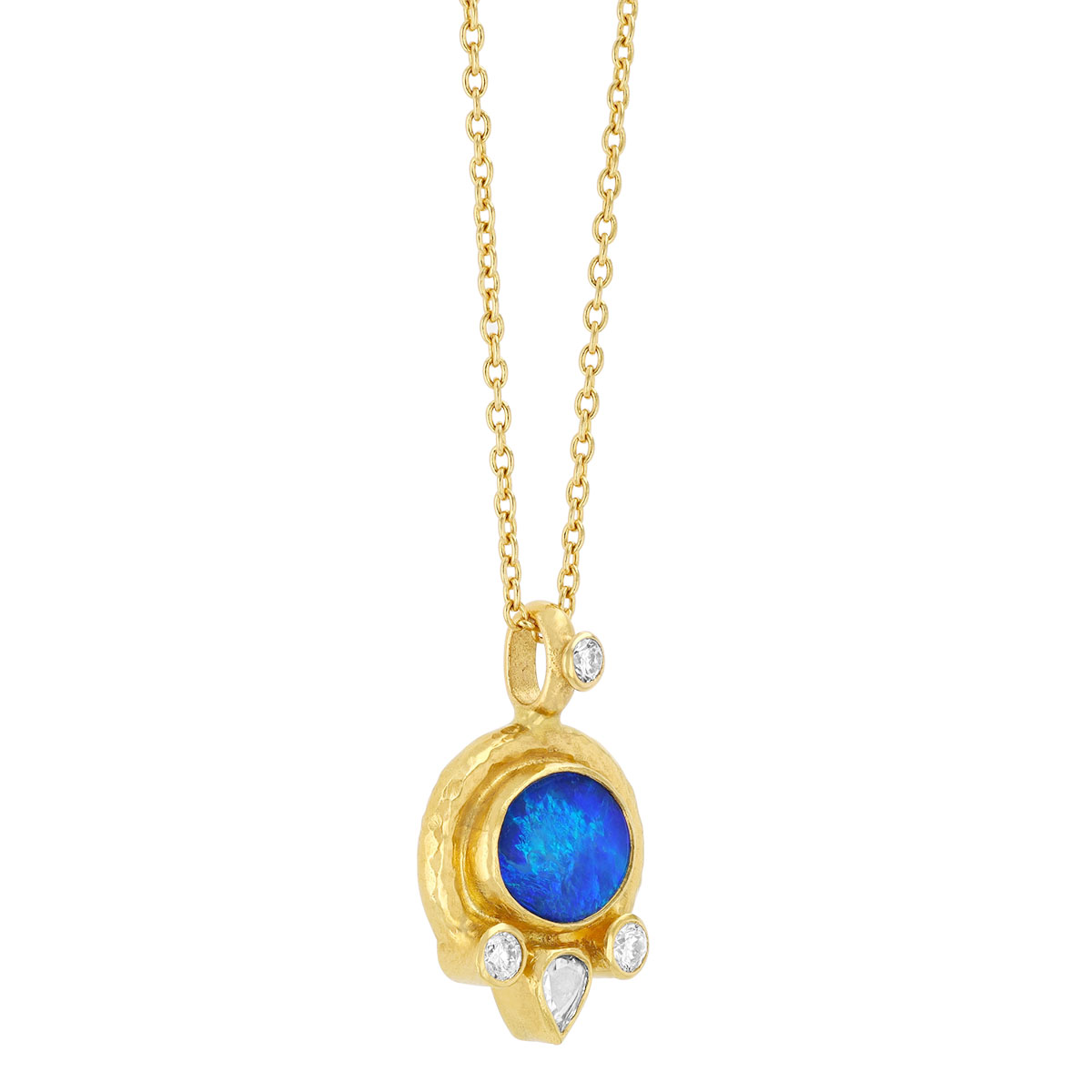 Gurhan Bezel Set Oval Cabochon Opal & Mixed Shape Diamond Pendant in Yellow Gold, 18