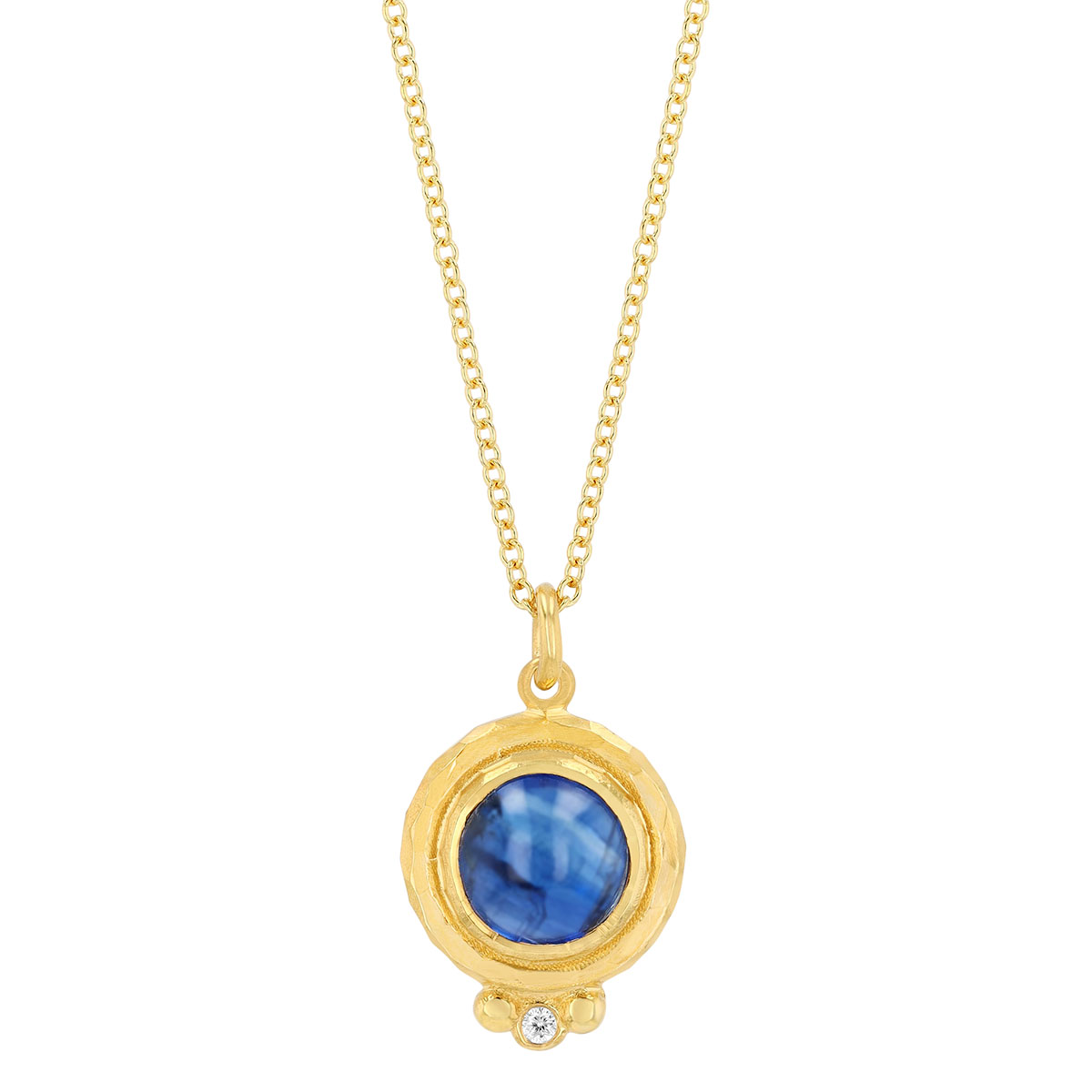 Marika Bezel Set Kyanite & Diamond Round Pendant in Yellow Gold, 18