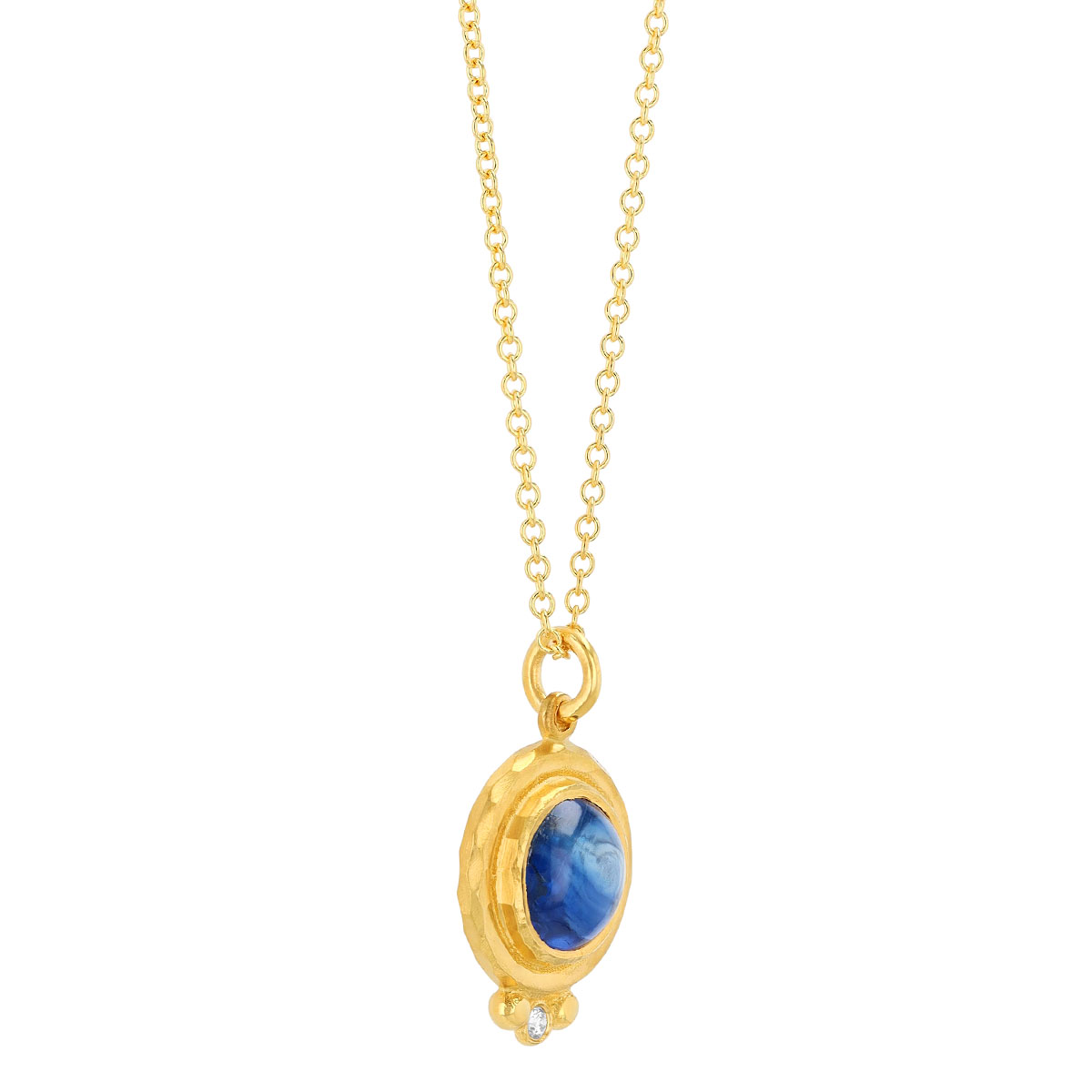 Marika Bezel Set Kyanite & Diamond Round Pendant in Yellow Gold, 18