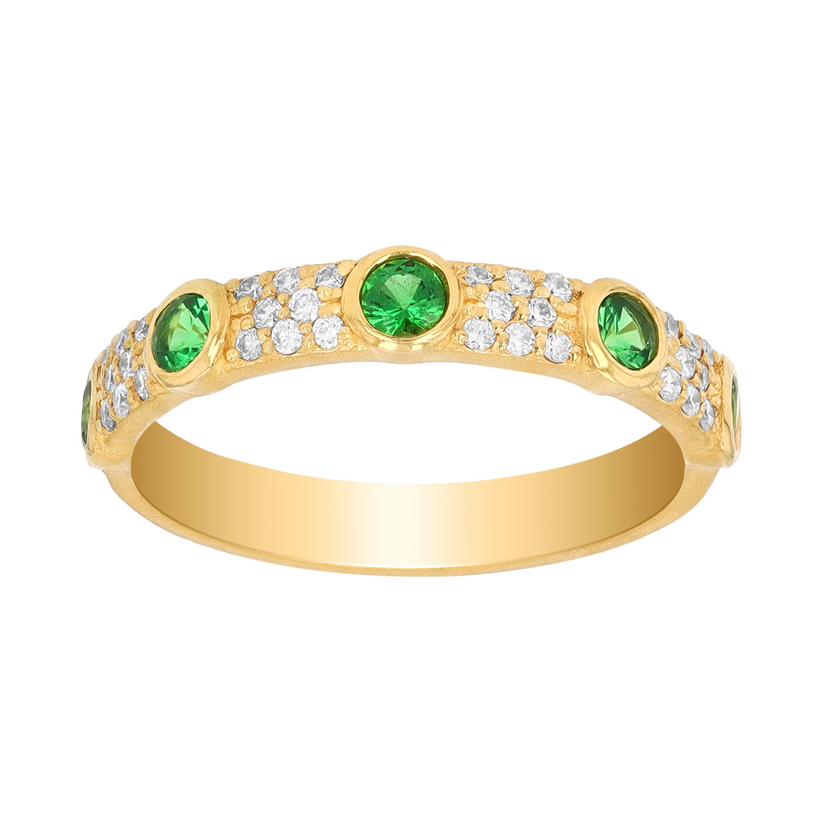 Marika Bezel Set Tsavorite Garnet Station & Diamond Pavé Ring in Yellow Gold, Size 6.75