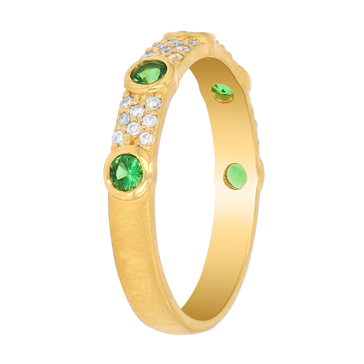 Marika Bezel Set Tsavorite Garnet Station & Diamond Pavé Ring in Yellow Gold, Size 6.75