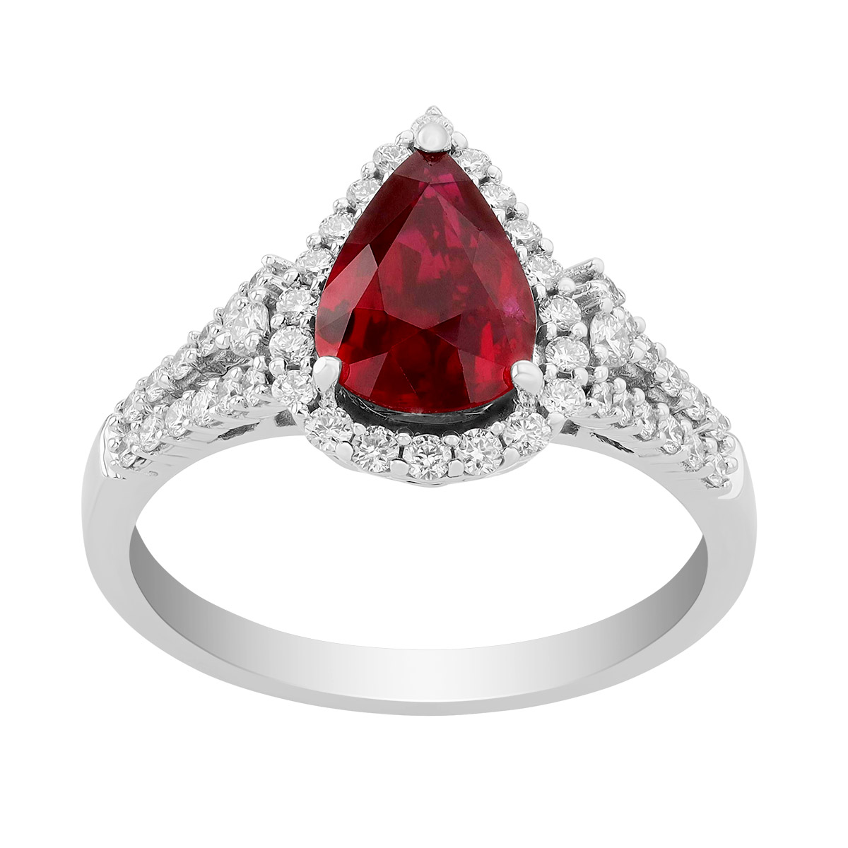 Pear Shape Ruby & Diamond Ring in White Gold