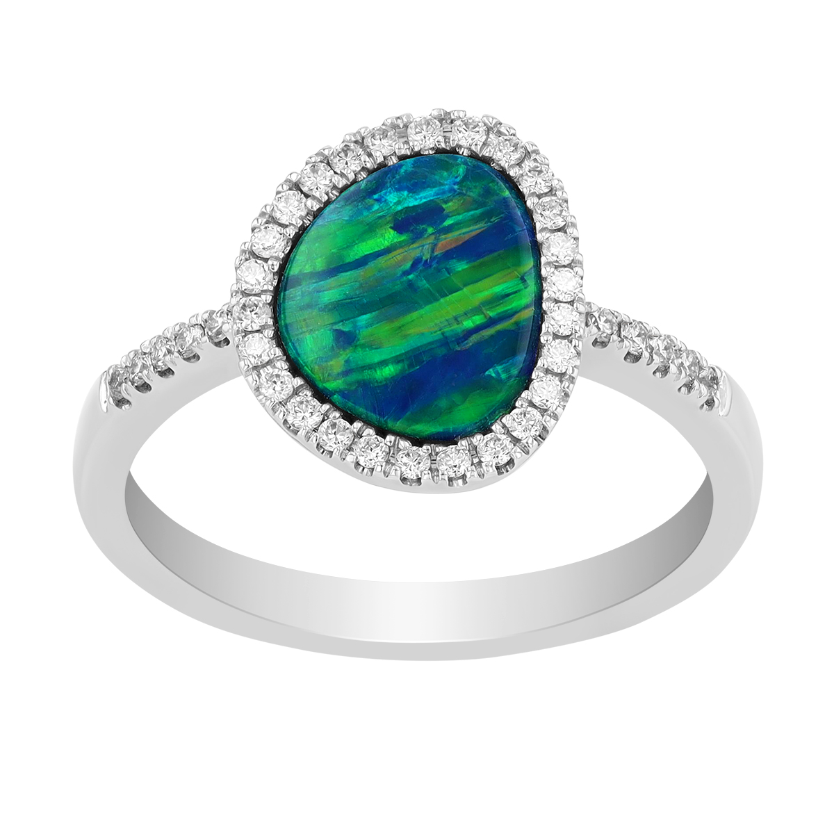 Opal & Diamond Halo Ring in White Gold