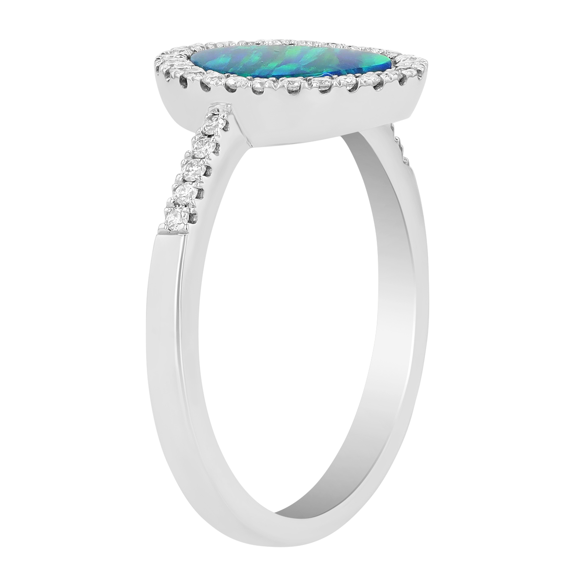 Opal & Diamond Halo Ring in White Gold