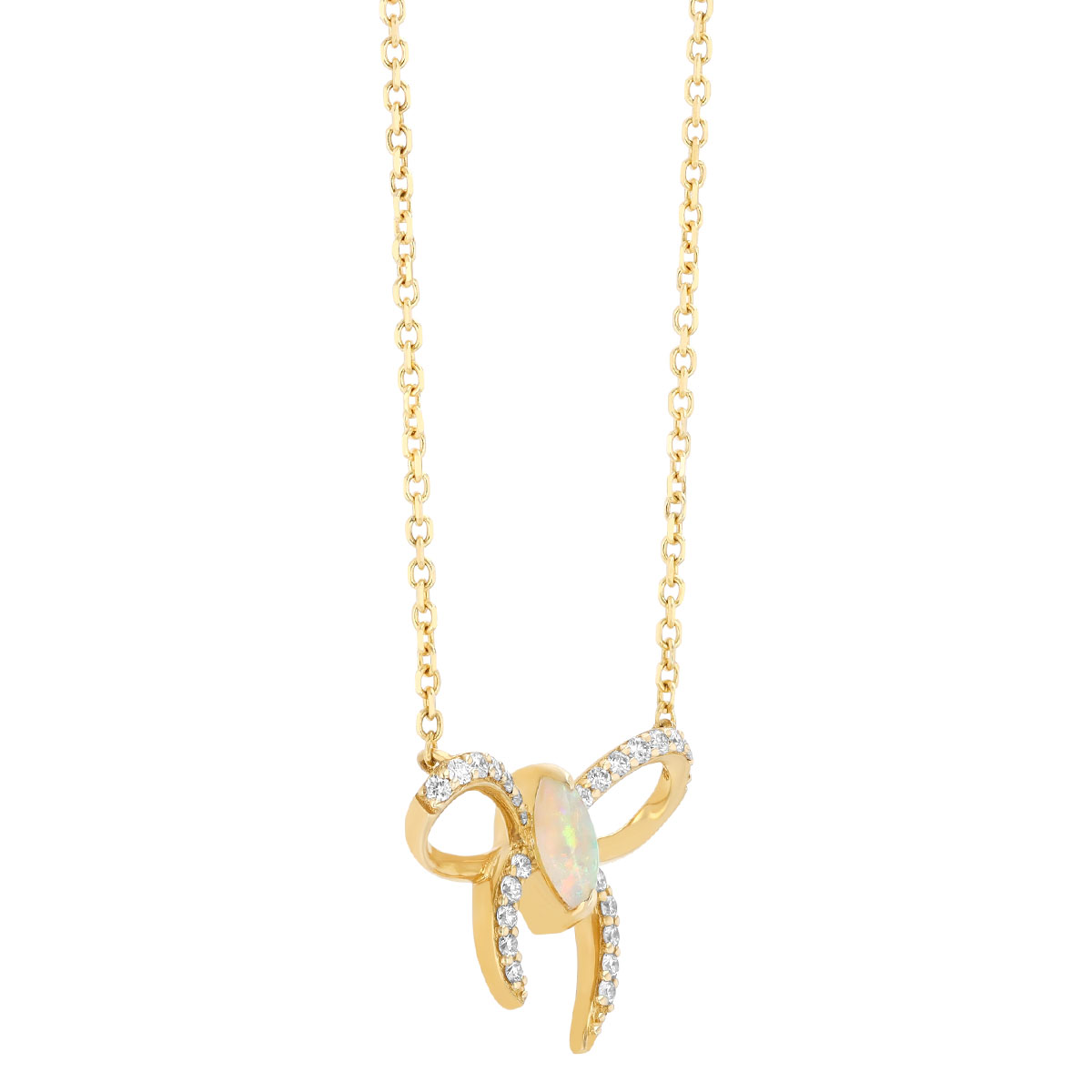 Marquise Cabochon Opal & Diamond Bow Pendant in Yellow Gold, 18