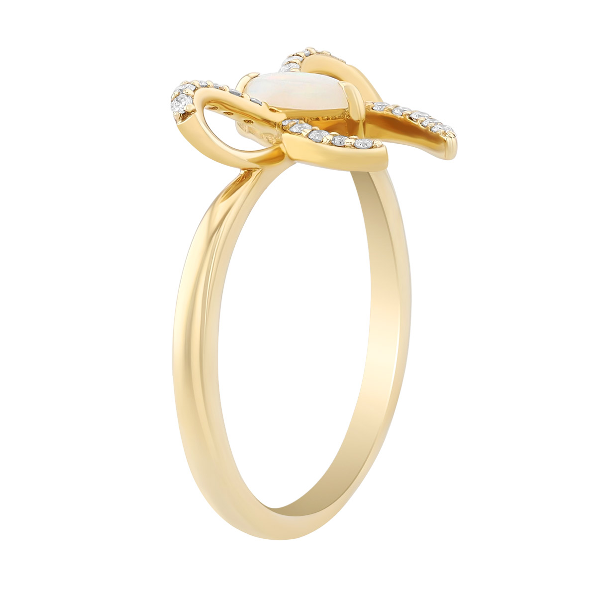 Marquise Cabochon Opal & Diamond Bow Ring in Yellow Gold