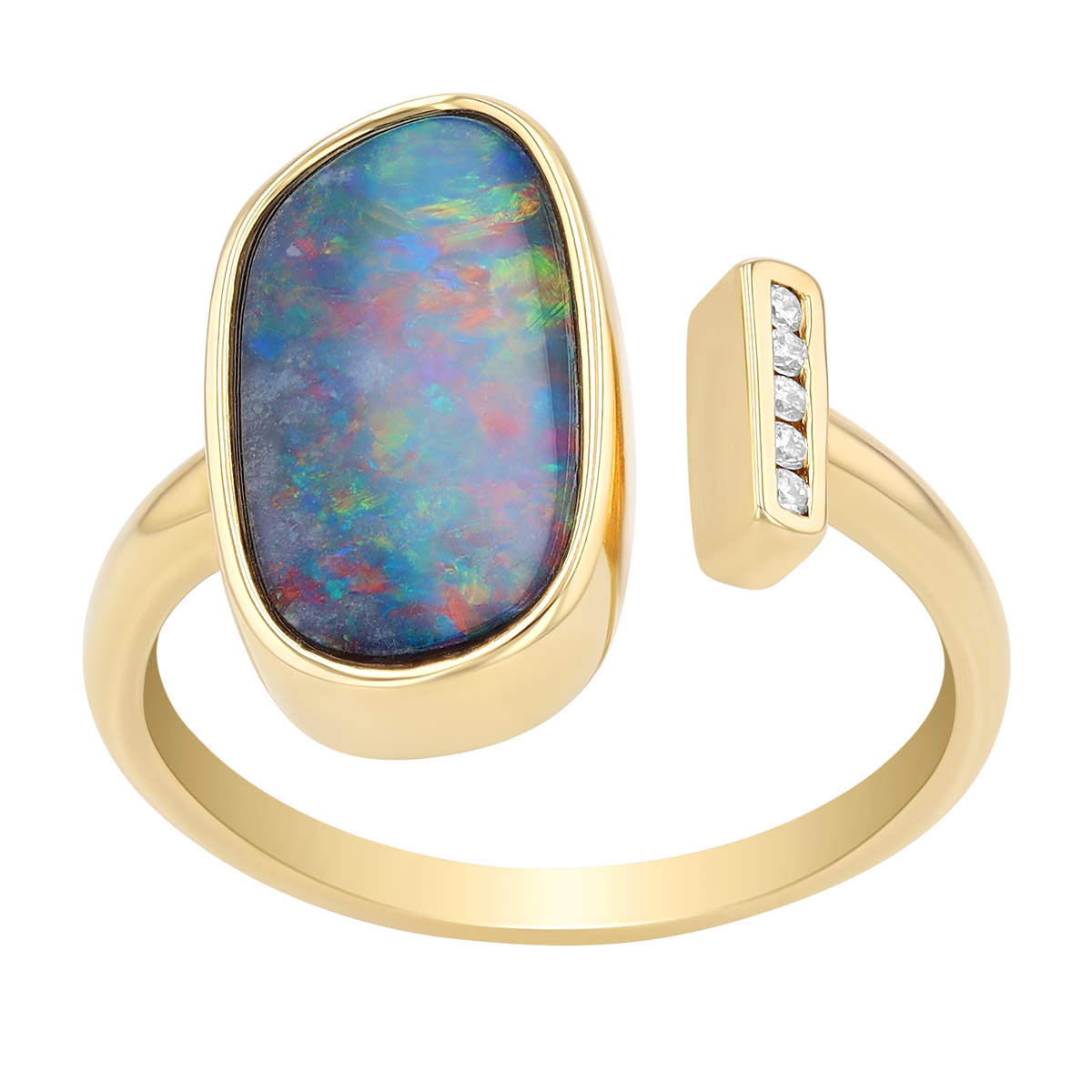 Bezel Set Opal & Diamond Hug Ring in Yellow Gold