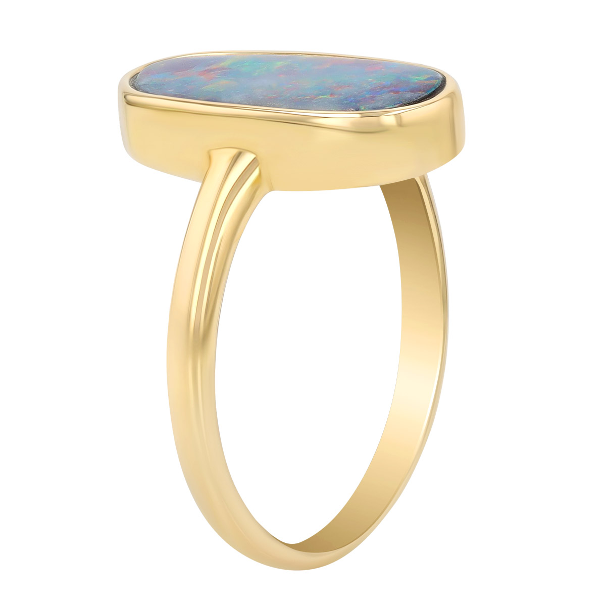 Bezel Set Opal & Diamond Hug Ring in Yellow Gold