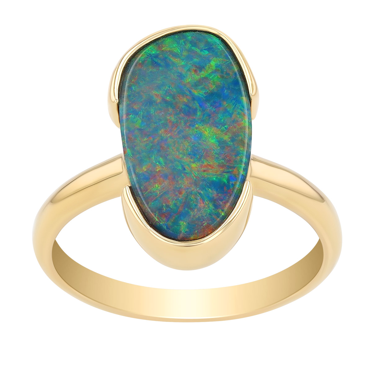 Split Bezel Set Opal Ring in Yellow Gold