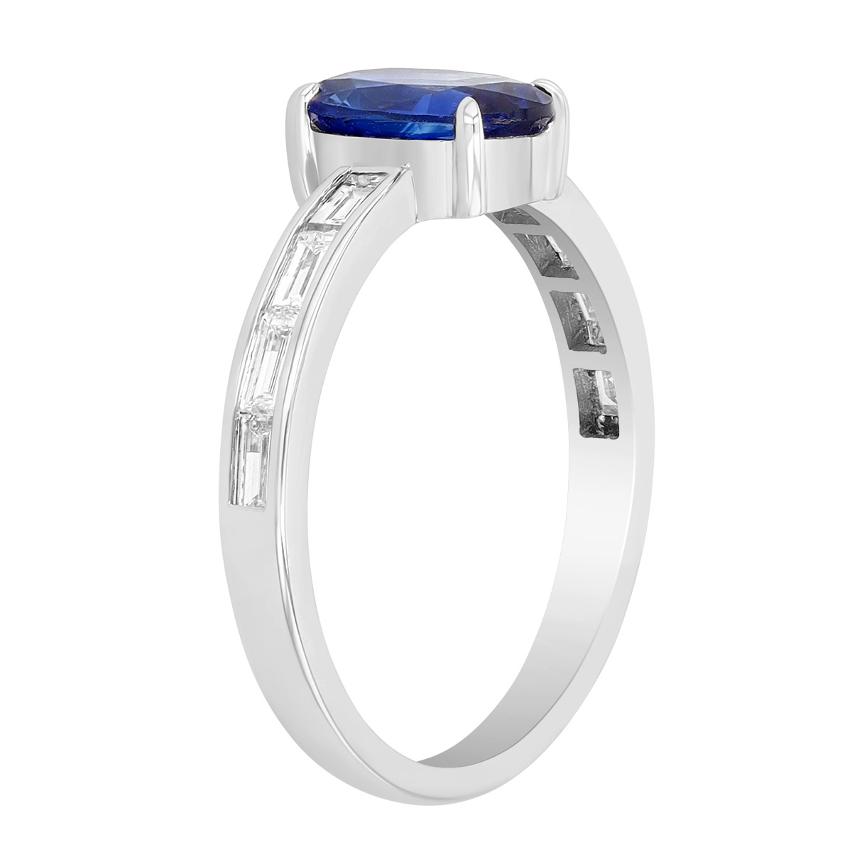 Oval Sapphire & Channel Set Baguette Diamond Ring in White Gold