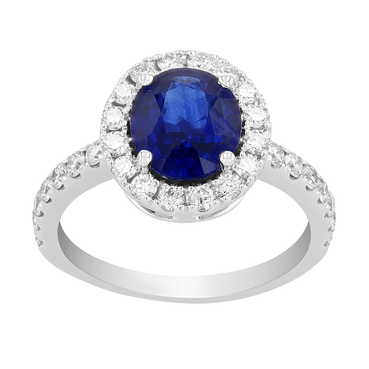Oval Sapphire & Diamond Halo Ring in White Gold