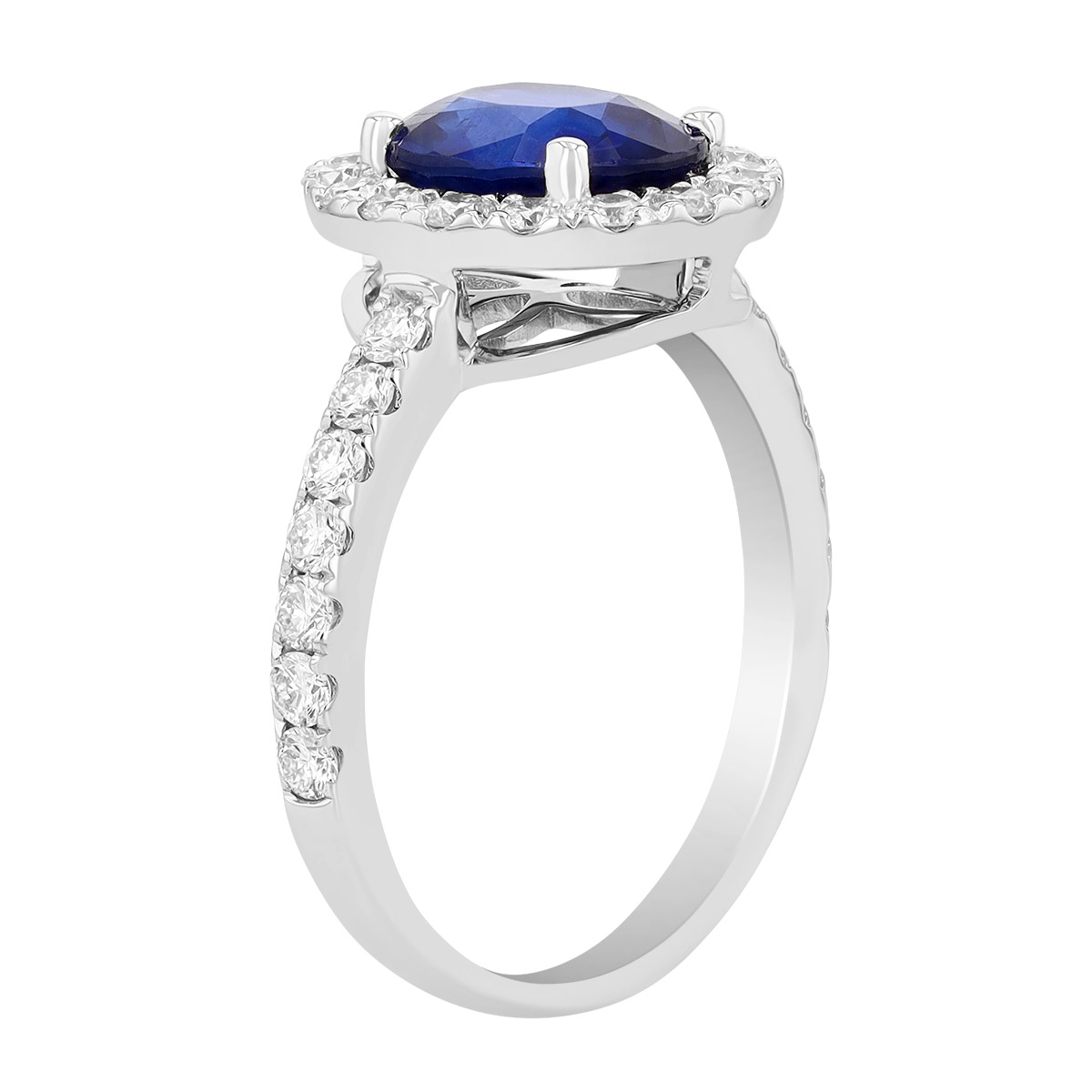 Oval Sapphire & Diamond Halo Ring in White Gold