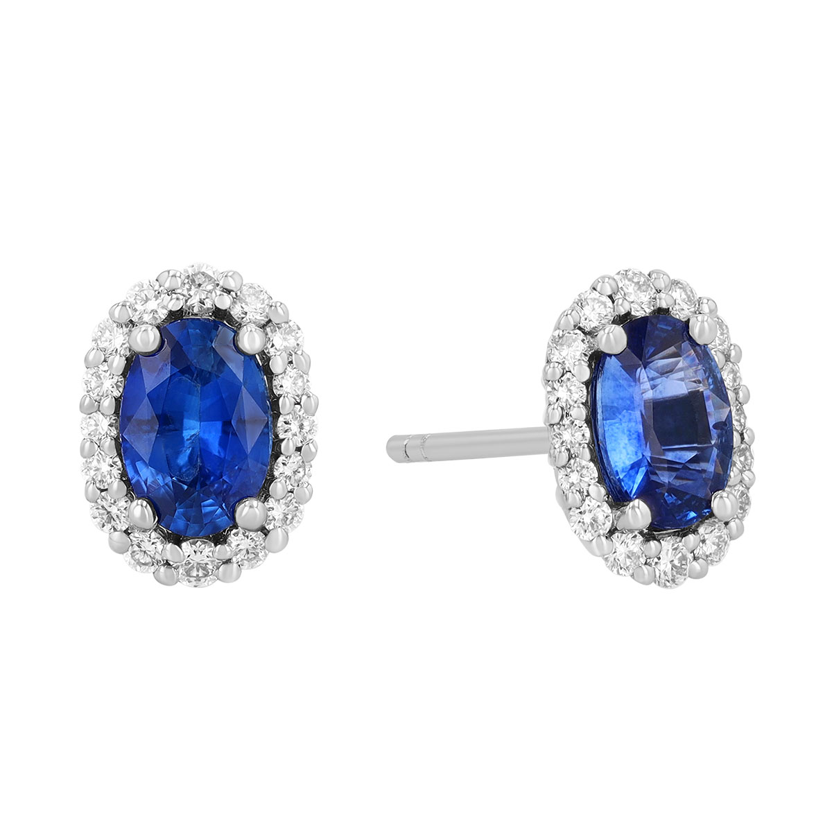 Oval Sapphire & Diamond Halo Stud Earrings in Platinum
