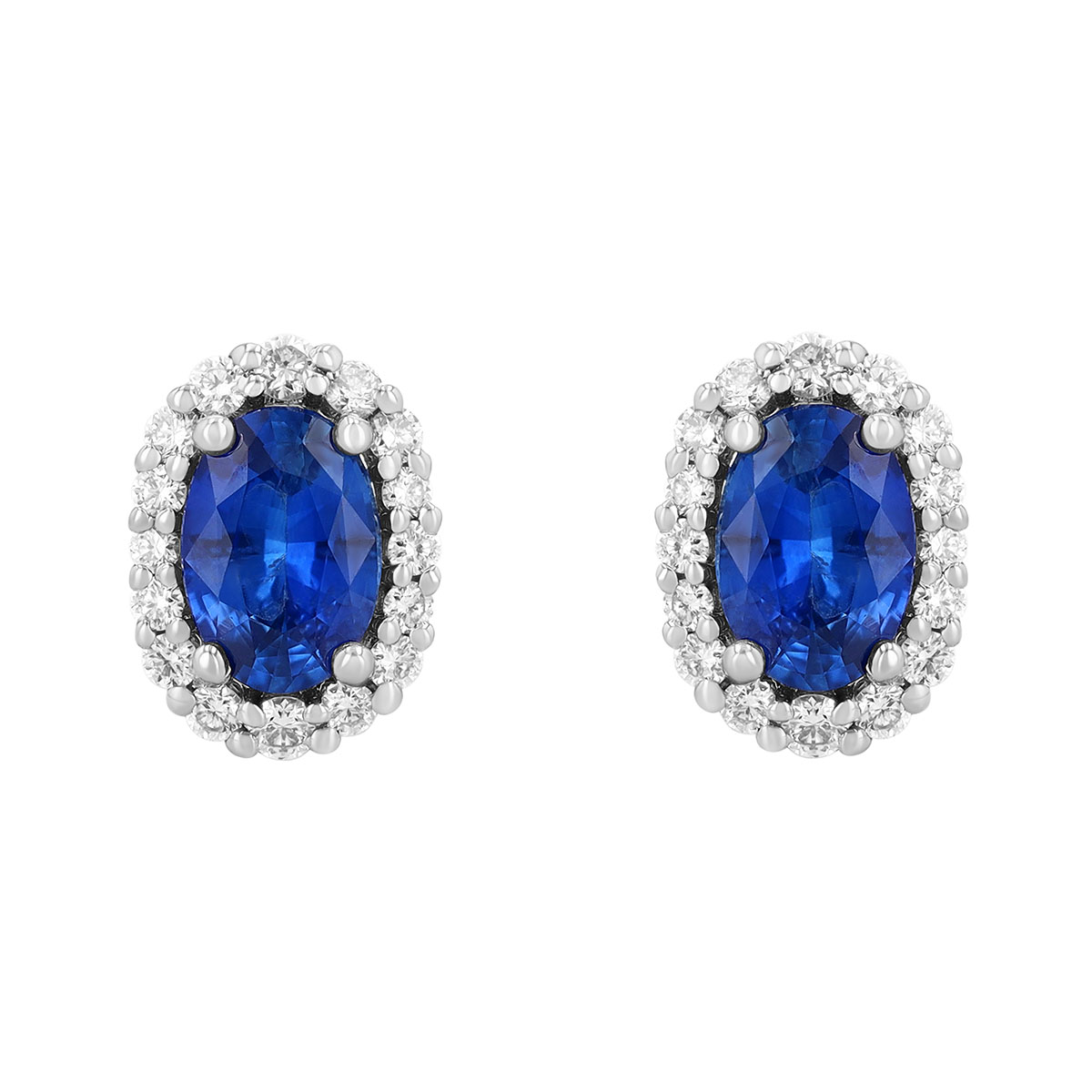 Oval Sapphire & Diamond Halo Stud Earrings in Platinum
