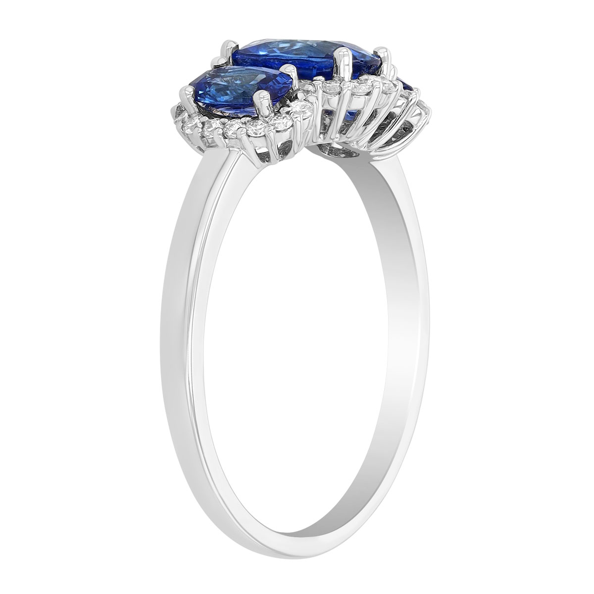 Oval Sapphire Trio & Diamond Halo Ring in Platinum