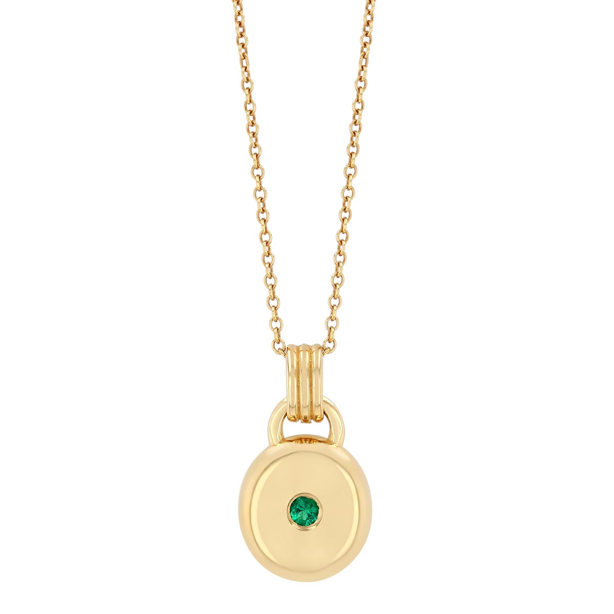 Emerald Flush Set Round Pendant in 14K Yellow Gold