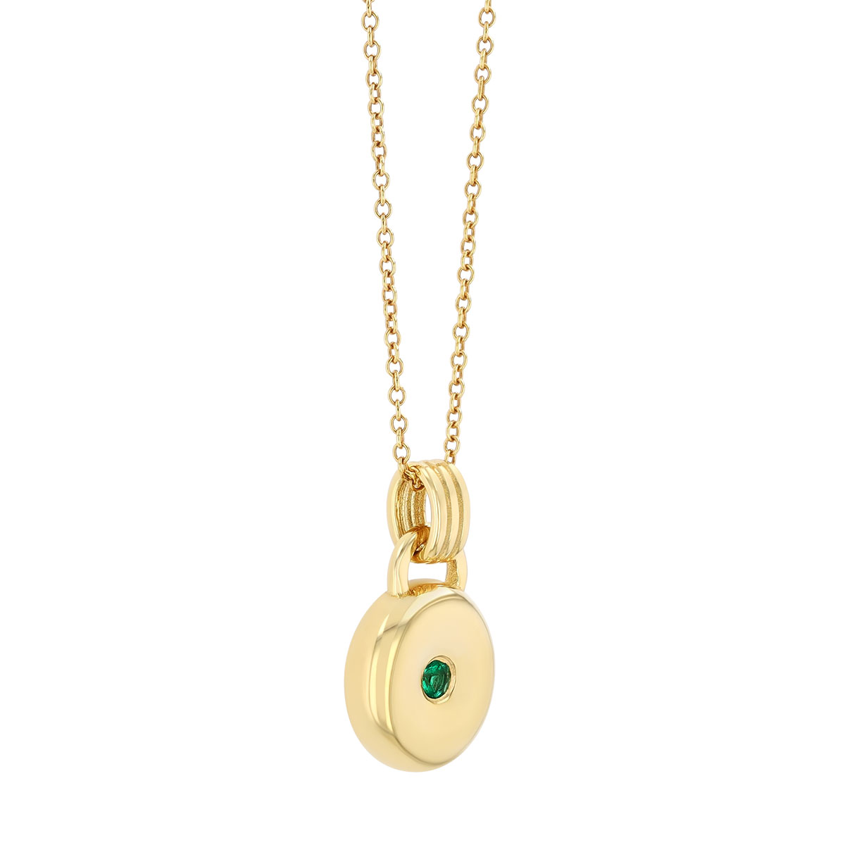Emerald Flush Set Round Pendant in 14K Yellow Gold