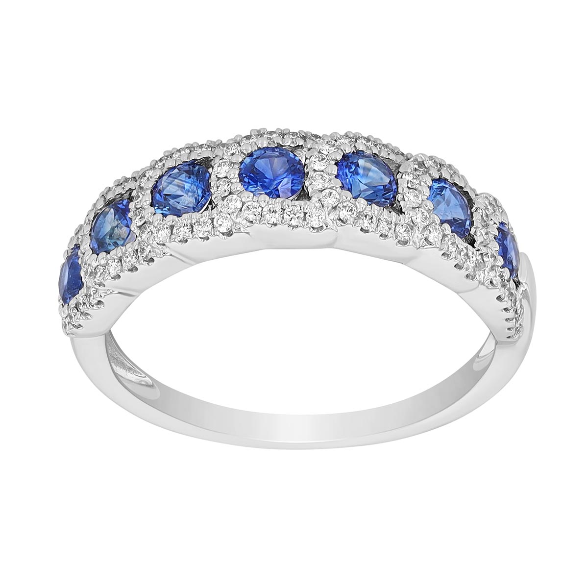 Sapphire & Diamond Overlapping Halo Ring in 14K White Gold