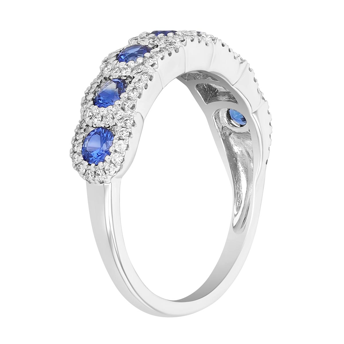 Sapphire & Diamond Overlapping Halo Ring in 14K White Gold