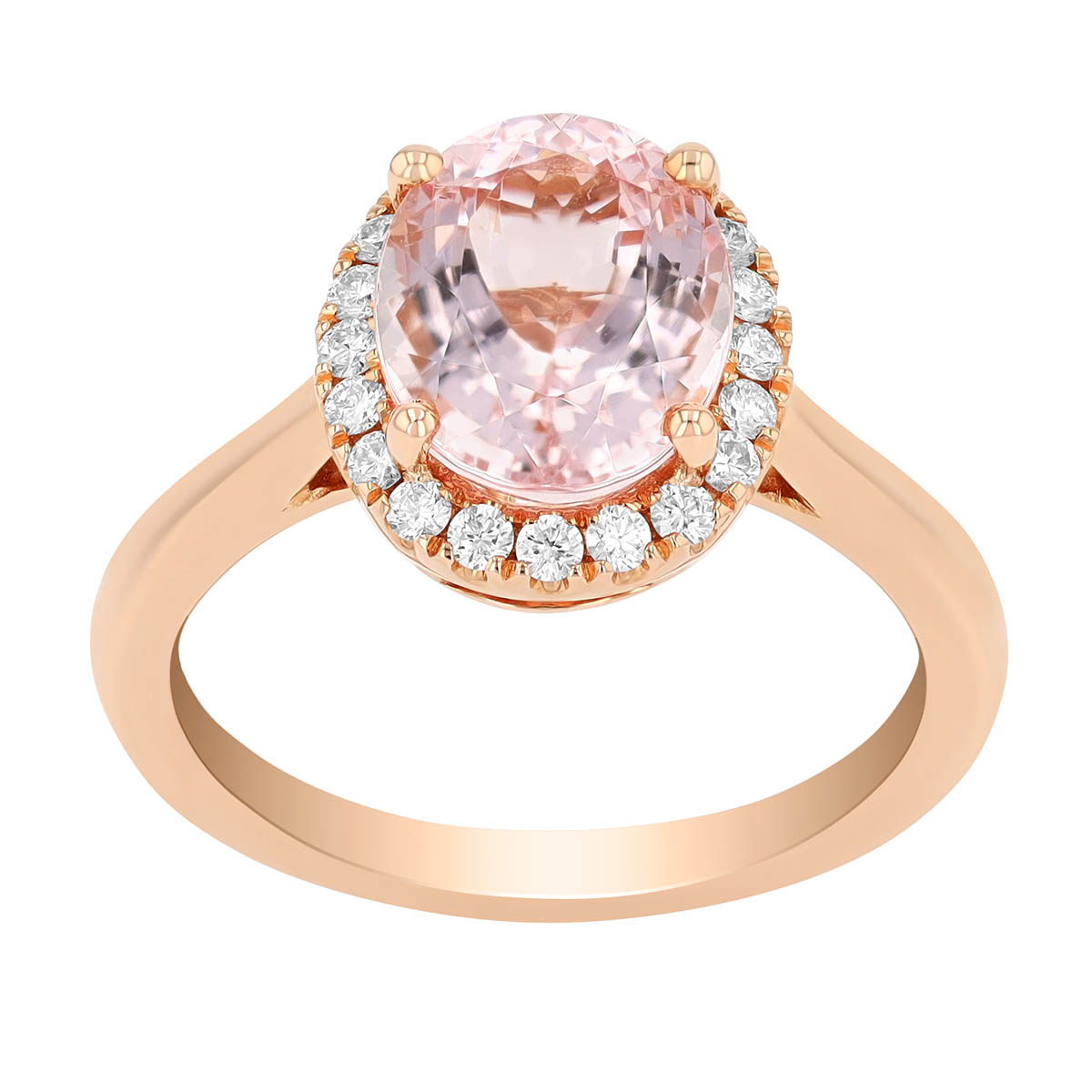 Oval Morganite Diamond Halo Ring in 14K Rose Gold