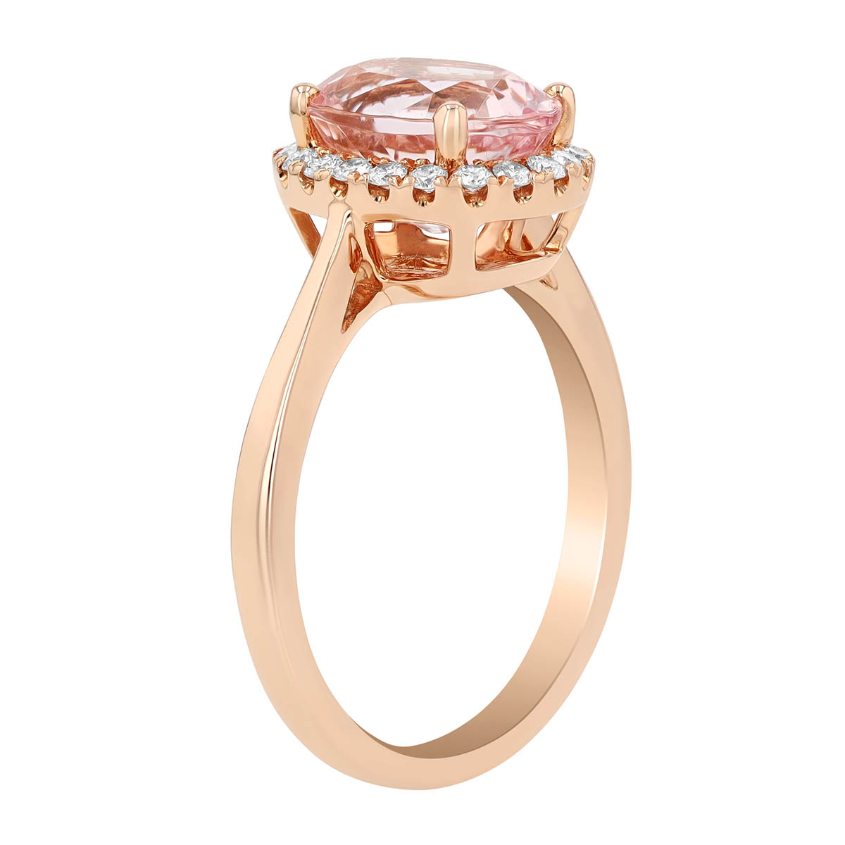 Oval Morganite Diamond Halo Ring in 14K Rose Gold