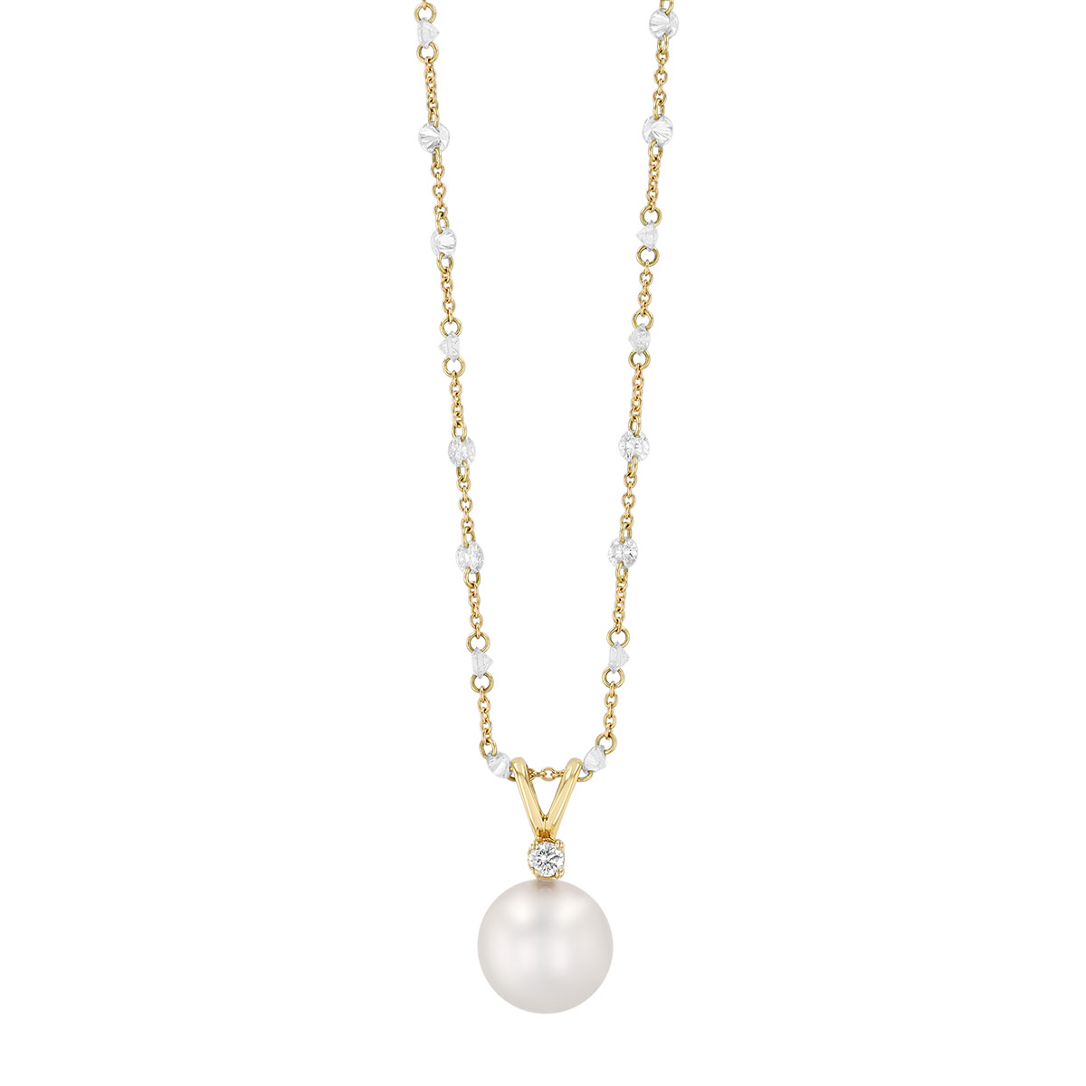 TARA Pearls Cultured Pearl & Floating Diamond Chain Pendant in 18K Yellow Gold, 18