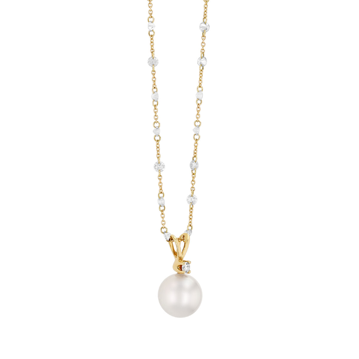 TARA Pearls Cultured Pearl & Floating Diamond Chain Pendant in 18K Yellow Gold, 18