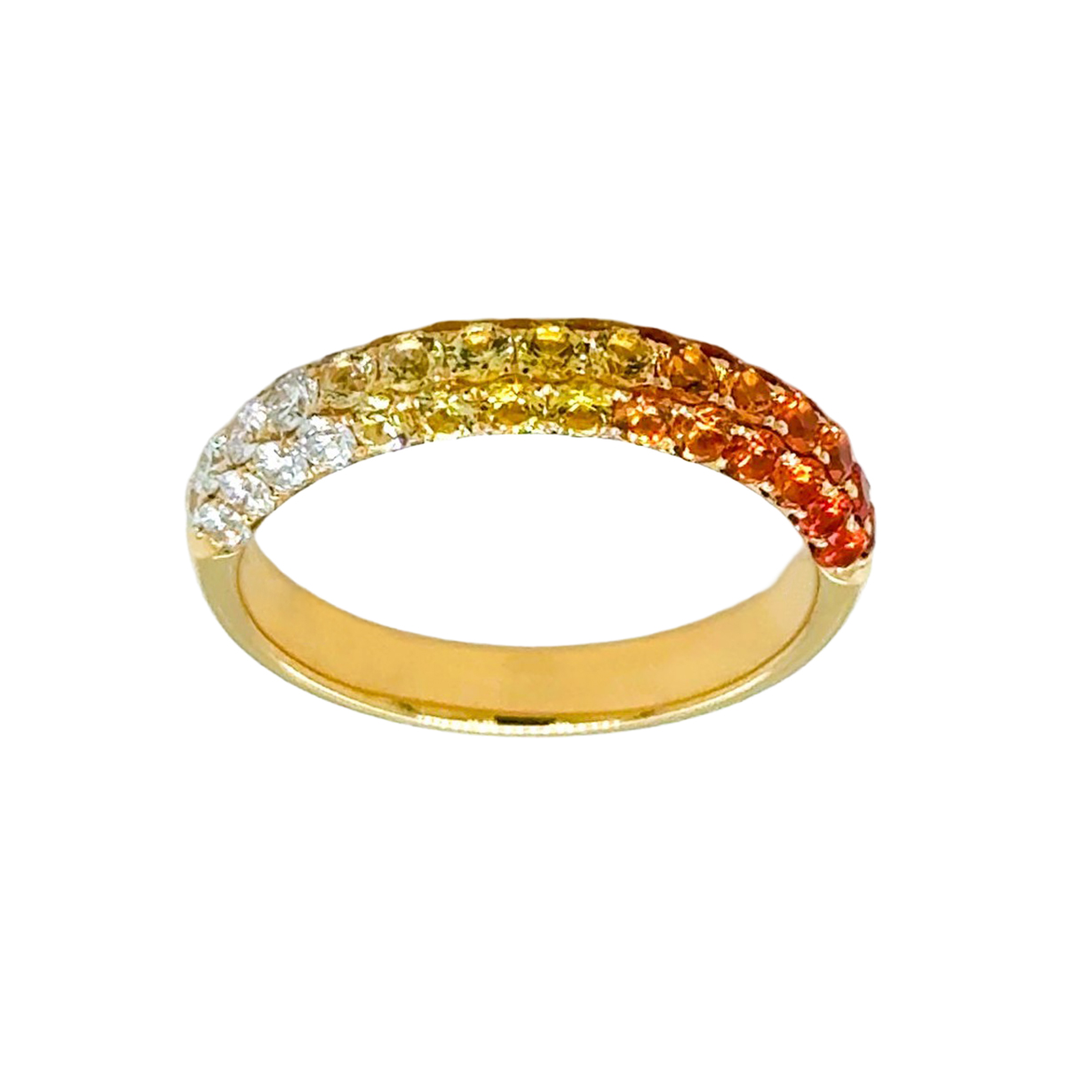 David Kord Ombre Orange, Yellow Sapphire & Diamond Pave Ring in 18K Yellow Gold