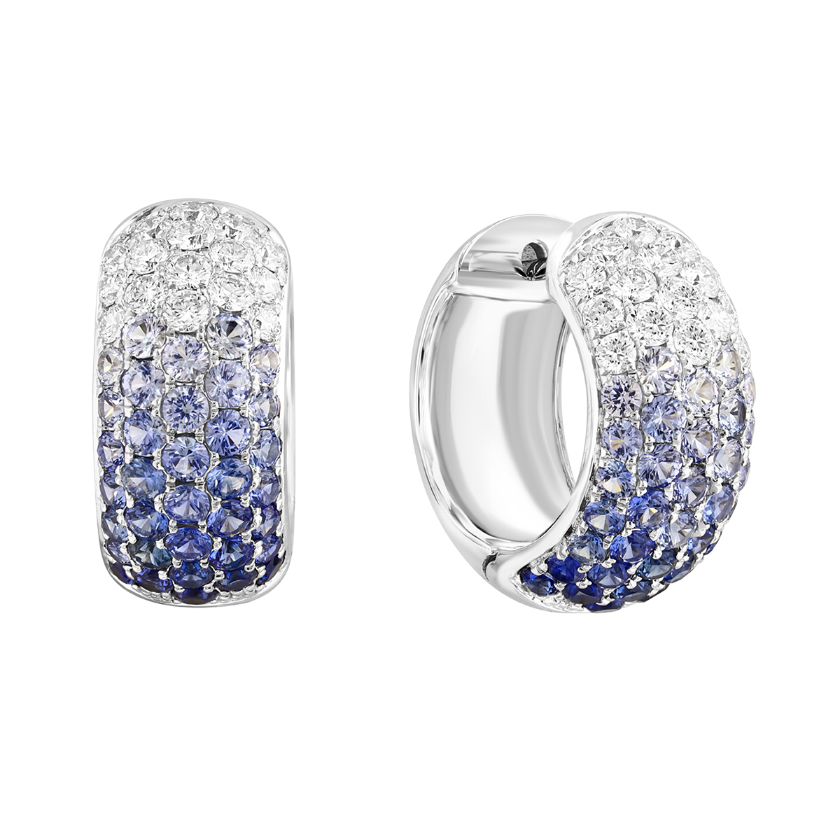 David Kord Sapphire & Diamond Small Pave Huggie Hoop Earrings in 18K White Gold