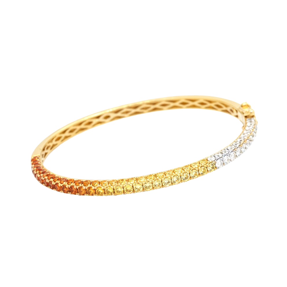 David Kord Orange, Yellow Sapphire & Diamond Pave Ombre Bangle Bracelet in 18K Yellow Gold