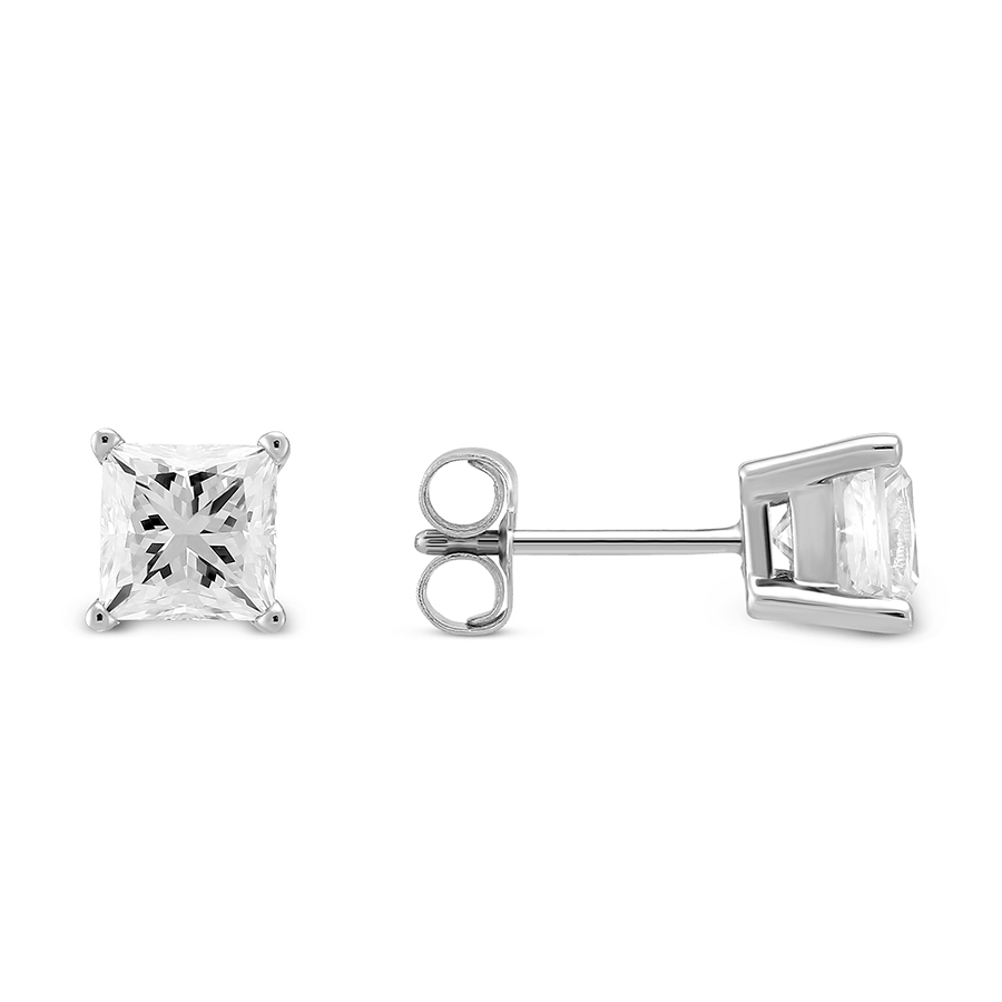 Platinum Princess Diamond Stud Earrings, 1.75cttw