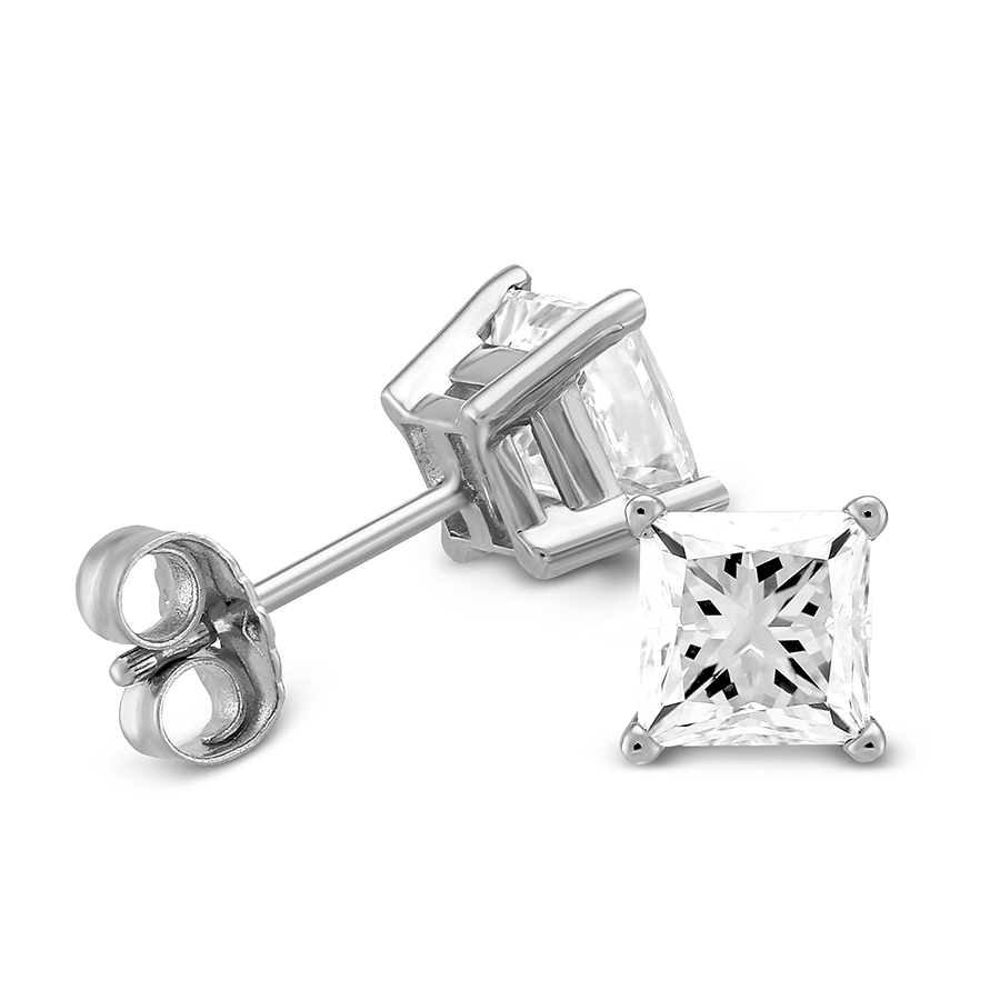 Platinum Princess Diamond Stud Earrings, 1.75cttw